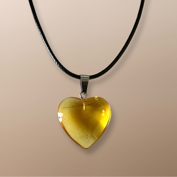 Jewelry - ⭐️ 5 for $25 Heart Shaped Crystal Glass Pendant Necklace on a Black Cord